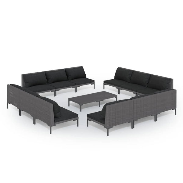 13-tlg. Garten-Lounge-Set mit Kissen Poly Rattan Dunkelgrau
