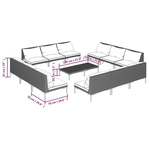13-tlg. Garten-Lounge-Set mit Kissen Poly Rattan Dunkelgrau