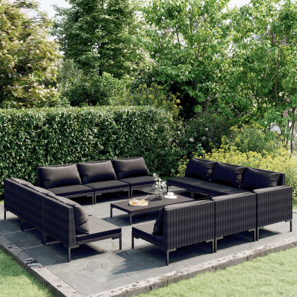 vidaXL Salon de jardin 13 pcs avec coussins résine tressée Gris foncé