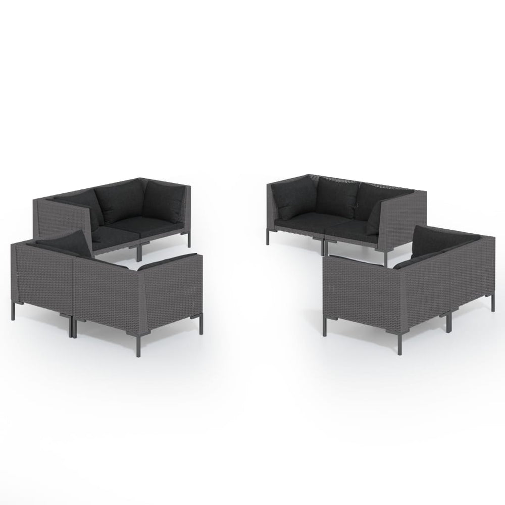 vidaXL Salon de jardin 8 pcs avec coussins résine tressée Gris foncé