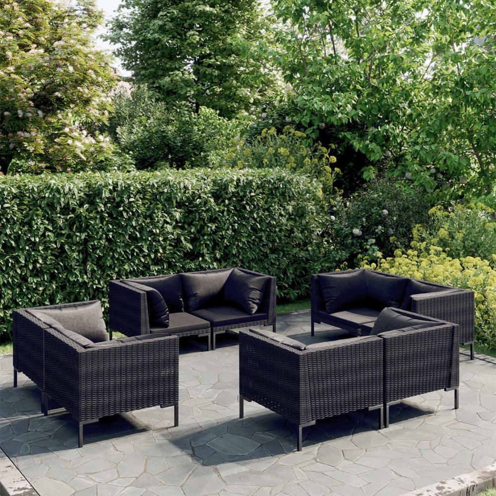 vidaXL Salon de jardin 8 pcs avec coussins résine tressée Gris foncé