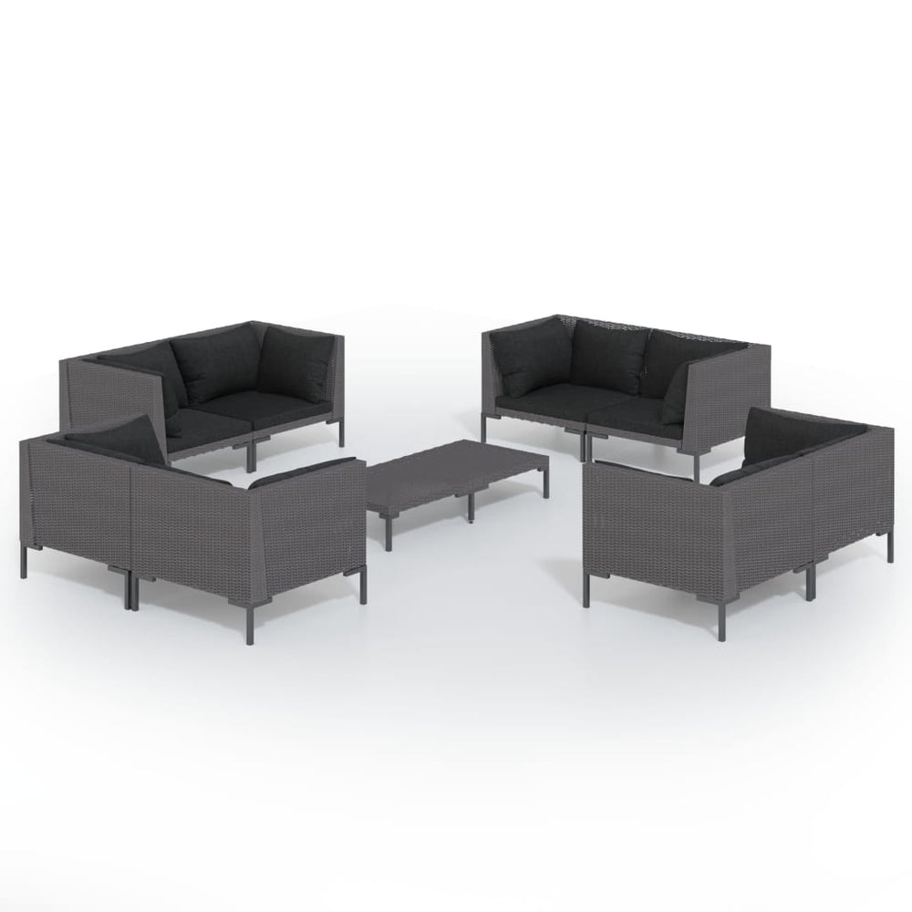 vidaXL Salon de jardin 9 pcs avec coussins résine tressée Gris foncé