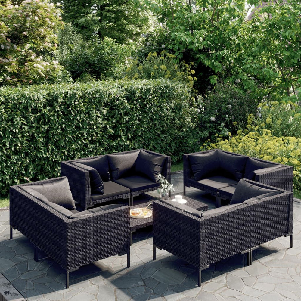 vidaXL Salon de jardin 9 pcs avec coussins résine tressée Gris foncé