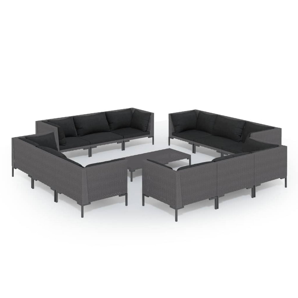 vidaXL Salon de jardin 13 pcs avec coussins résine tressée Gris foncé