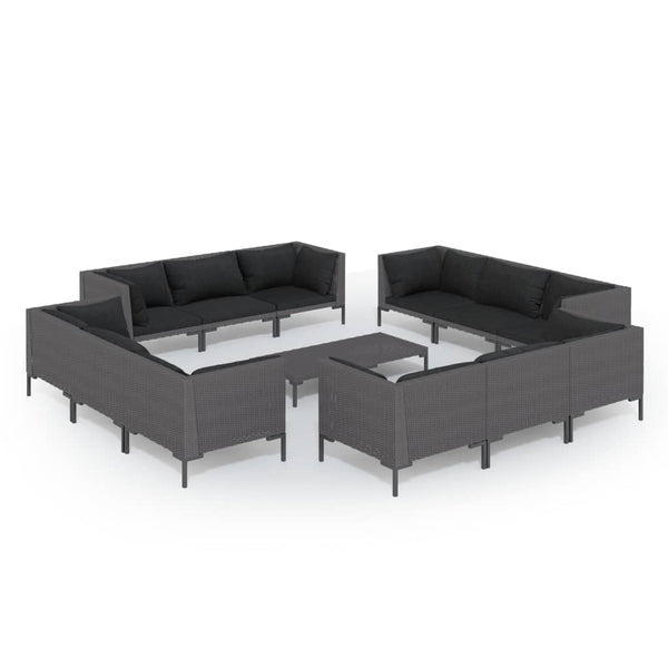 13-tlg. Garten-Lounge-Set mit Kissen Poly Rattan Dunkelgrau