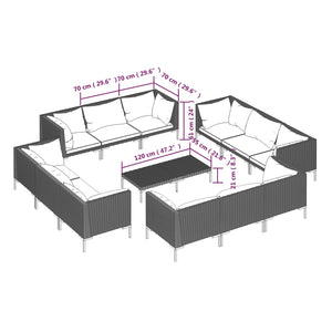 13-tlg. Garten-Lounge-Set mit Kissen Poly Rattan Dunkelgrau