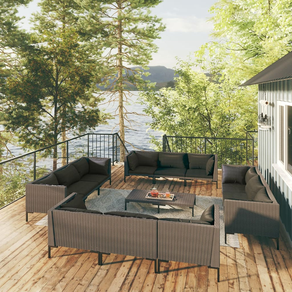 vidaXL Salon de jardin 13 pcs avec coussins résine tressée Gris foncé