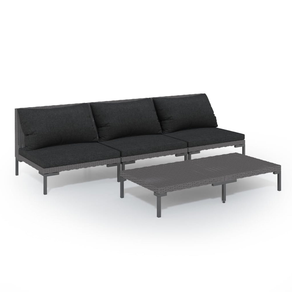 vidaXL Salon de jardin 4 pcs avec coussins résine tressée gris foncé