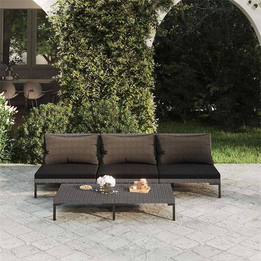 vidaXL Salon de jardin 4 pcs avec coussins résine tressée gris foncé