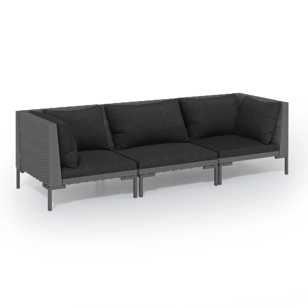 vidaXL Salon de jardin 3 pcs avec coussins résine tressée gris foncé