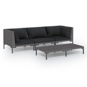 4-tlg. Garten-Lounge-Set mit Kissen Poly Rattan Dunkelgrau
