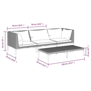 4-tlg. Garten-Lounge-Set mit Kissen Poly Rattan Dunkelgrau