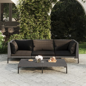 4-tlg. Garten-Lounge-Set mit Kissen Poly Rattan Dunkelgrau
