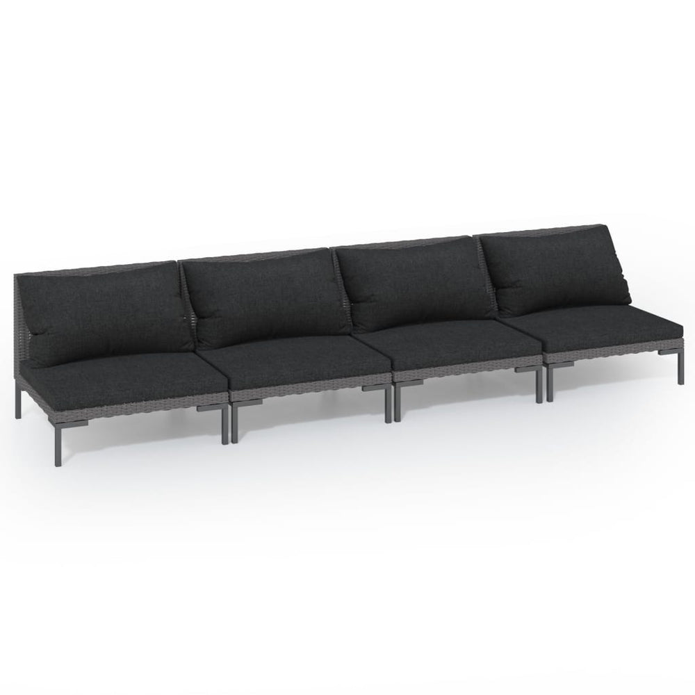 vidaXL Salon de jardin 4 pcs avec coussins résine tressée gris foncé