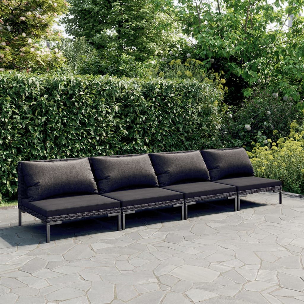 vidaXL Salon de jardin 4 pcs avec coussins résine tressée gris foncé