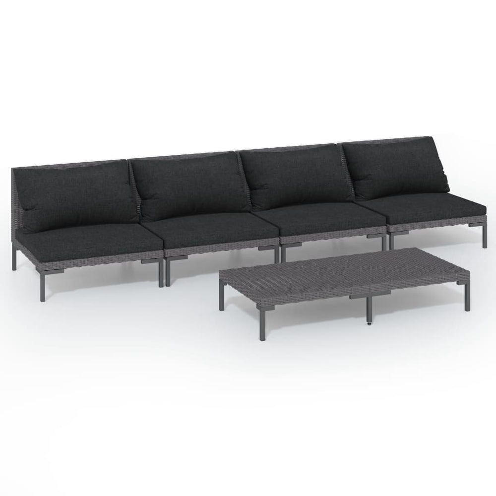 vidaXL Salon de jardin 5 pcs avec coussins résine tressée Gris foncé
