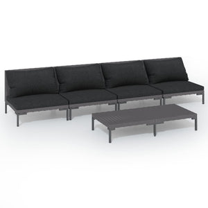 5-tlg. Garten-Lounge-Set mit Kissen Poly Rattan Dunkelgrau
