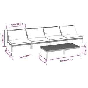 5-tlg. Garten-Lounge-Set mit Kissen Poly Rattan Dunkelgrau