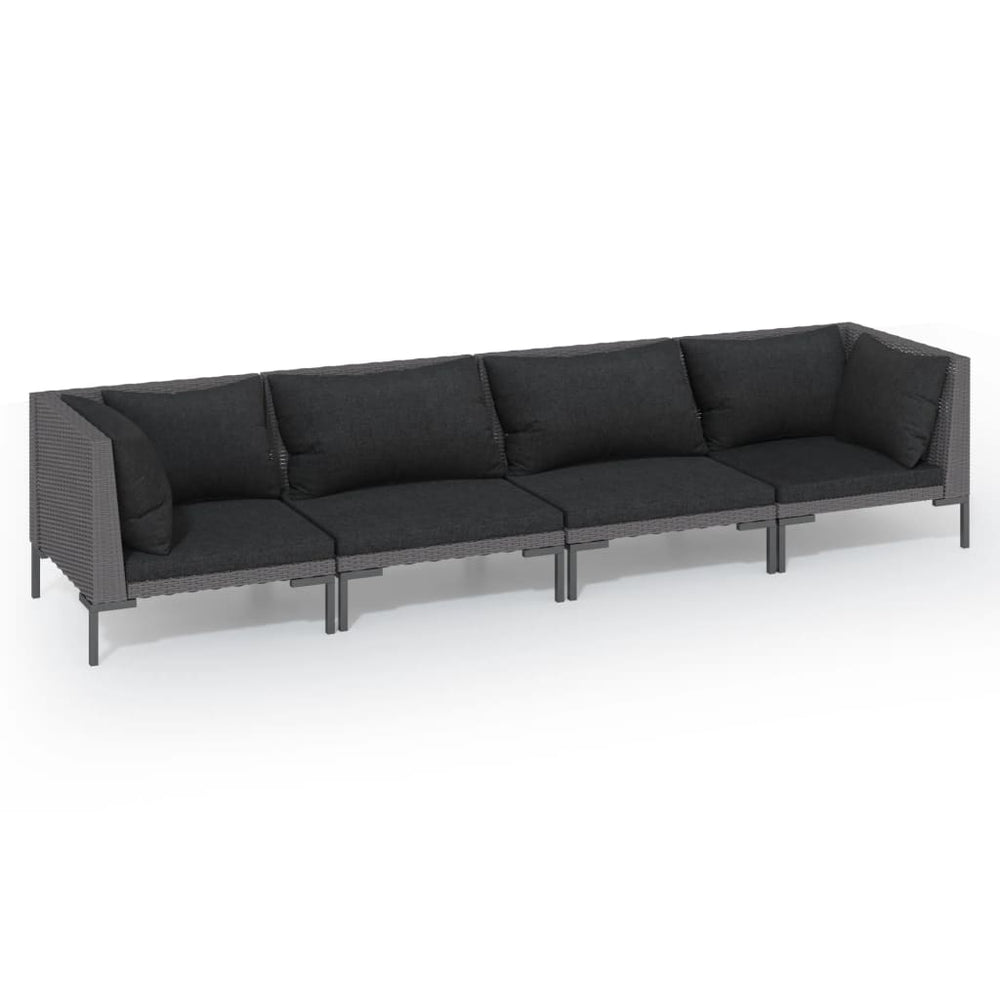 vidaXL Salon de jardin 4 pcs avec coussins résine tressée gris foncé