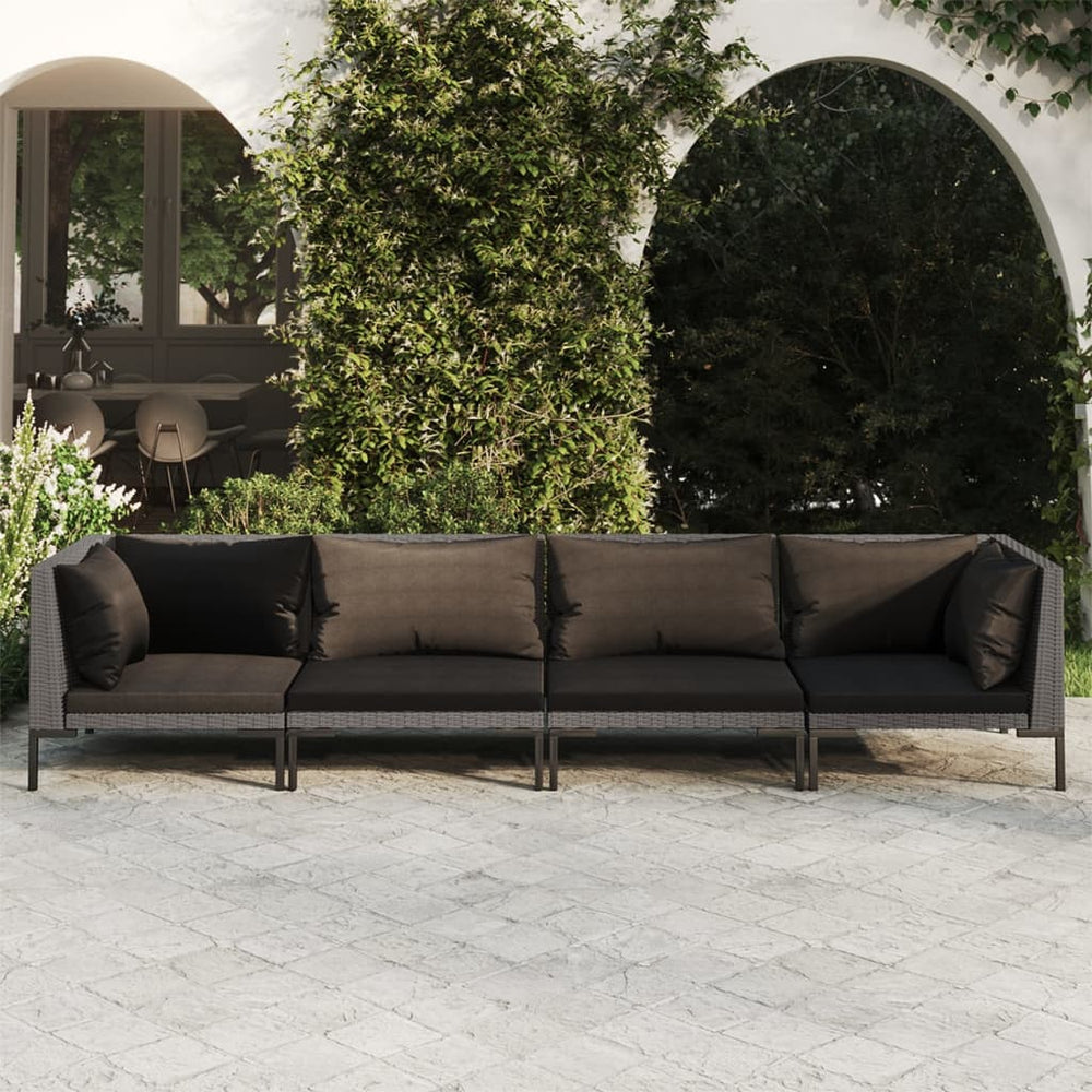 vidaXL Salon de jardin 4 pcs avec coussins résine tressée gris foncé
