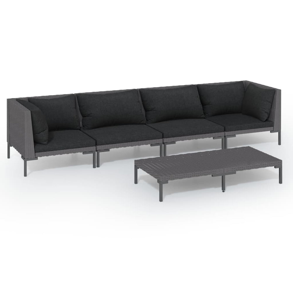 vidaXL Salon de jardin 5 pcs avec coussins résine tressée Gris foncé