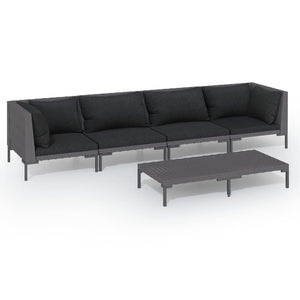 5-tlg. Garten-Lounge-Set mit Kissen Poly Rattan Dunkelgrau