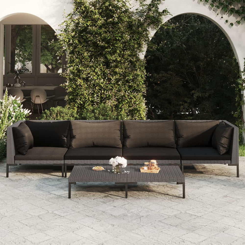 vidaXL Salon de jardin 5 pcs avec coussins résine tressée Gris foncé