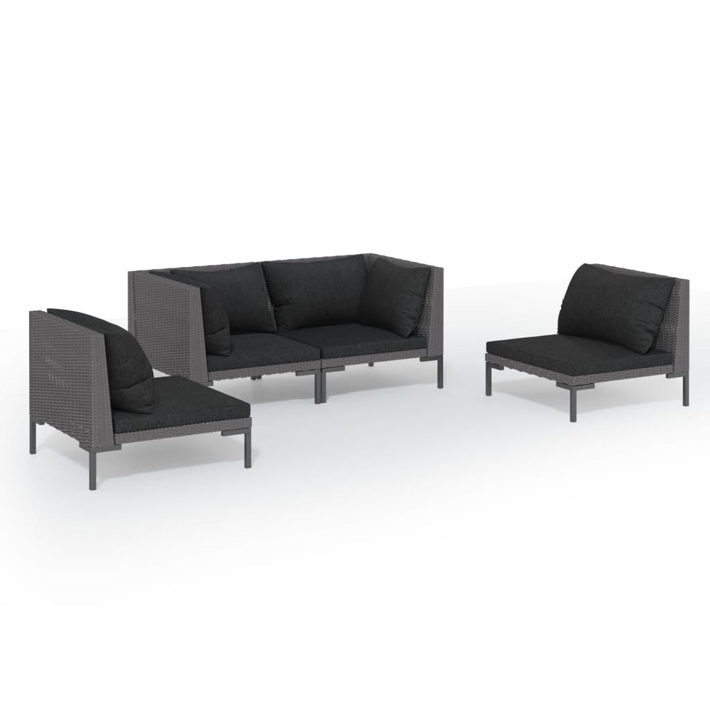 vidaXL Salon de jardin 4 pcs avec coussins résine tressée gris foncé