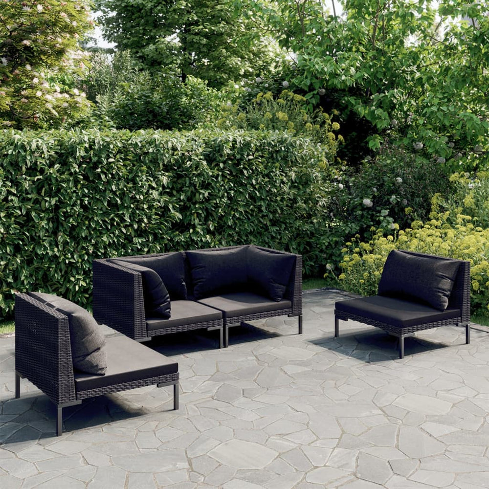 vidaXL Salon de jardin 4 pcs avec coussins résine tressée gris foncé