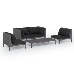 5-tlg. Garten-Lounge-Set mit Kissen Poly Rattan Dunkelgrau