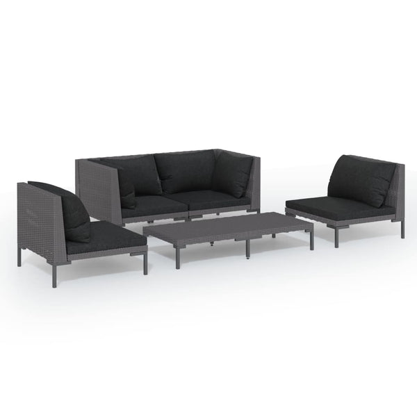 5-tlg. Garten-Lounge-Set mit Kissen Poly Rattan Dunkelgrau