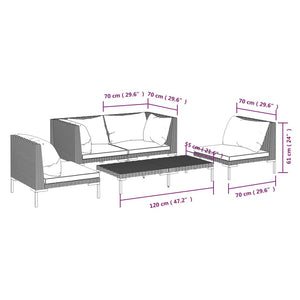 5-tlg. Garten-Lounge-Set mit Kissen Poly Rattan Dunkelgrau