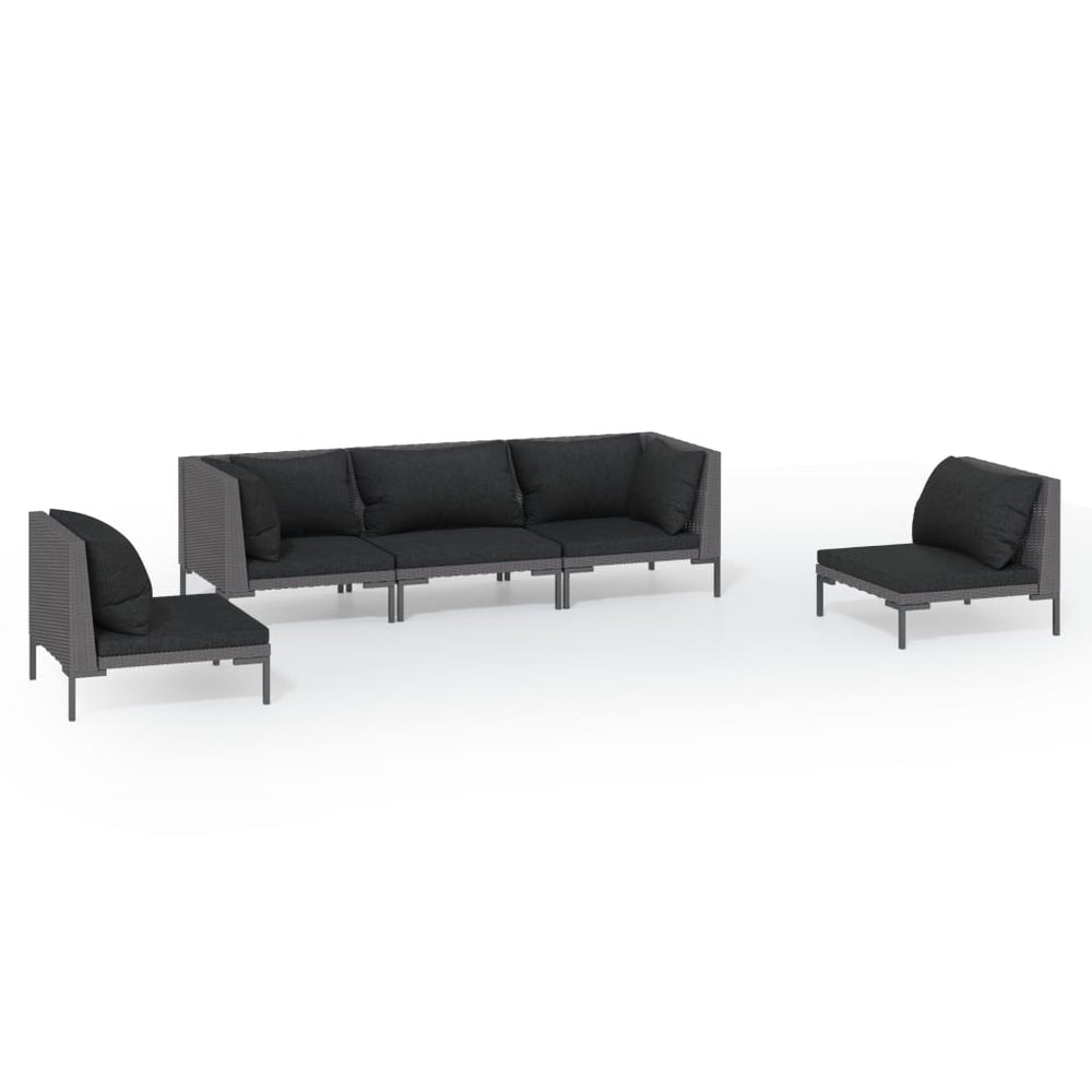 vidaXL Salon de jardin 5 pcs avec coussins résine tressée Gris foncé