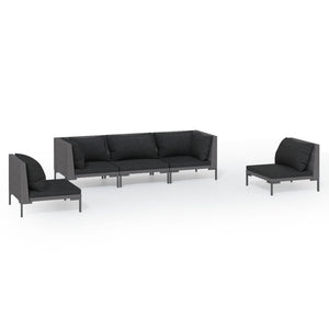 5-tlg. Garten-Lounge-Set mit Kissen Poly Rattan Dunkelgrau
