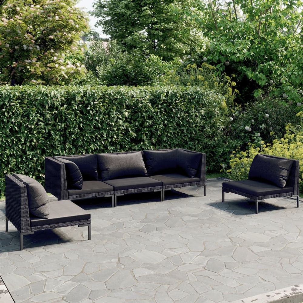 vidaXL Salon de jardin 5 pcs avec coussins résine tressée Gris foncé