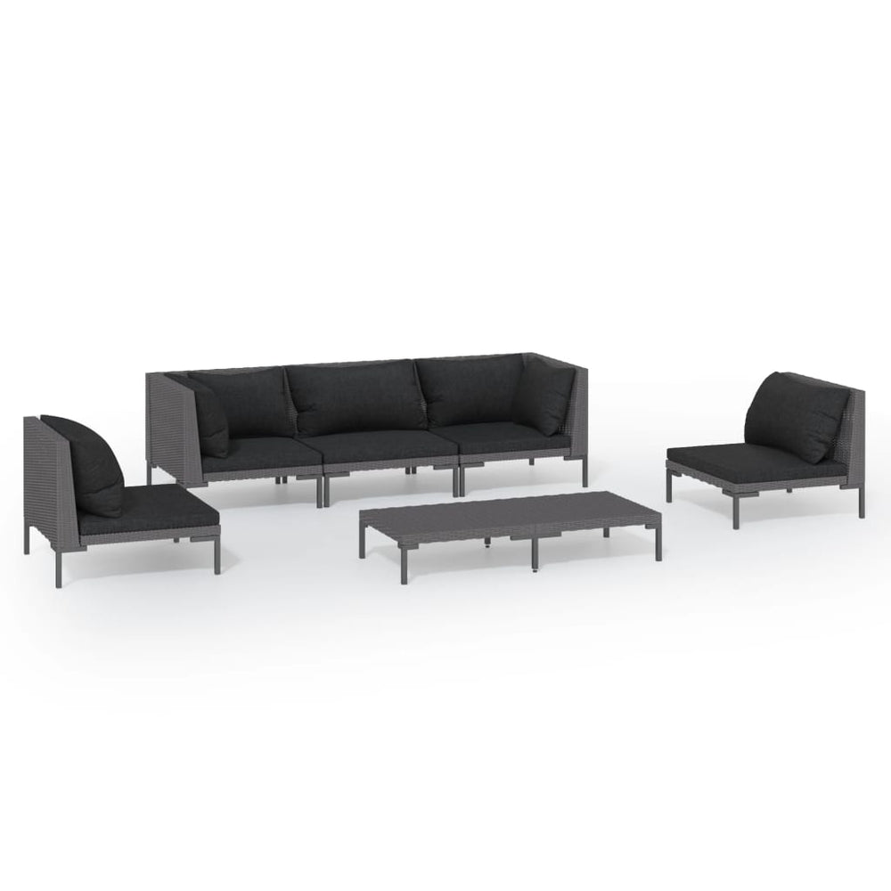 vidaXL Salon de jardin 6 pcs avec coussins résine tressée Gris foncé