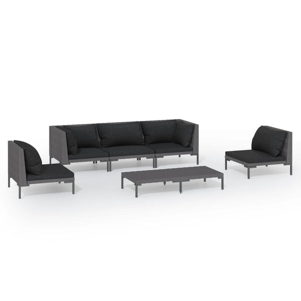6-tlg. Garten-Lounge-Set mit Kissen Poly Rattan Dunkelgrau