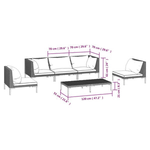 6-tlg. Garten-Lounge-Set mit Kissen Poly Rattan Dunkelgrau