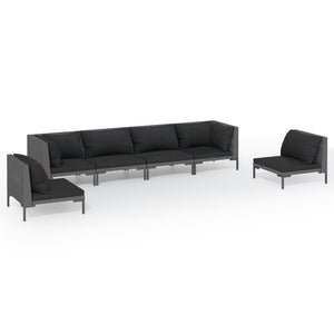 6-tlg. Garten-Lounge-Set mit Kissen Poly Rattan Dunkelgrau