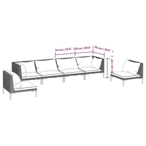 6-tlg. Garten-Lounge-Set mit Kissen Poly Rattan Dunkelgrau