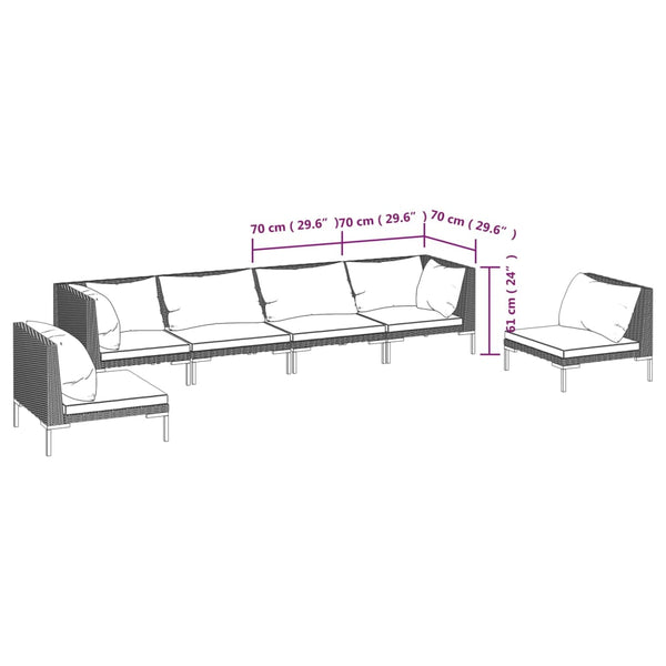 6-tlg. Garten-Lounge-Set mit Kissen Poly Rattan Dunkelgrau