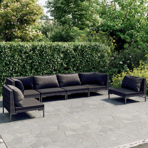 6-tlg. Garten-Lounge-Set mit Kissen Poly Rattan Dunkelgrau