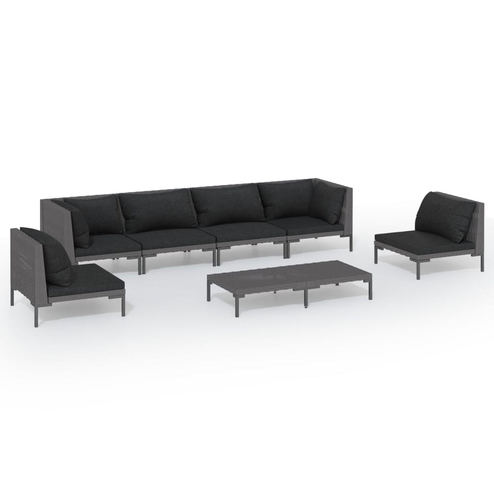 vidaXL Salon de jardin 7 pcs avec coussins résine tressée Gris foncé