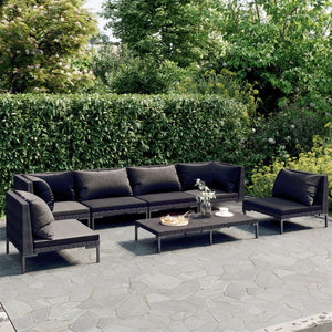 7-tlg. Garten-Lounge-Set mit Kissen Poly Rattan Dunkelgrau