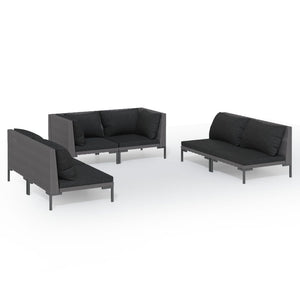 6-tlg. Garten-Lounge-Set mit Kissen Poly Rattan Dunkelgrau