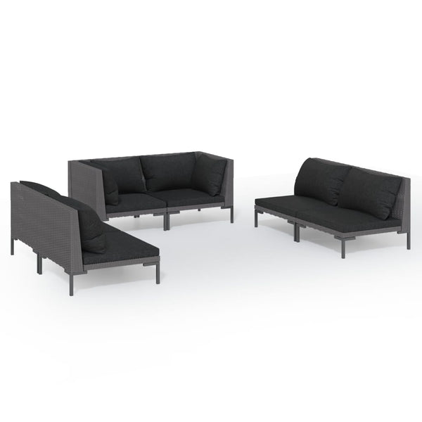 6-tlg. Garten-Lounge-Set mit Kissen Poly Rattan Dunkelgrau