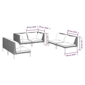 6-tlg. Garten-Lounge-Set mit Kissen Poly Rattan Dunkelgrau