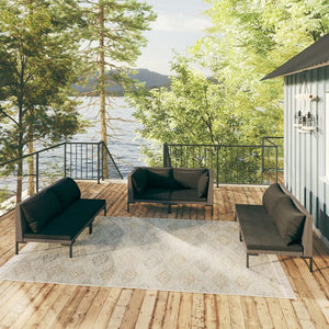 6-tlg. Garten-Lounge-Set mit Kissen Poly Rattan Dunkelgrau