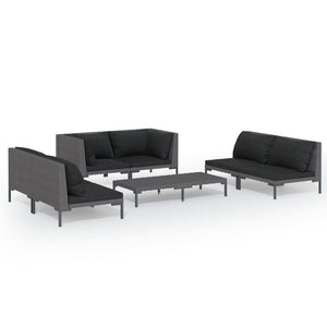 7-tlg. Garten-Lounge-Set mit Kissen Poly Rattan Dunkelgrau