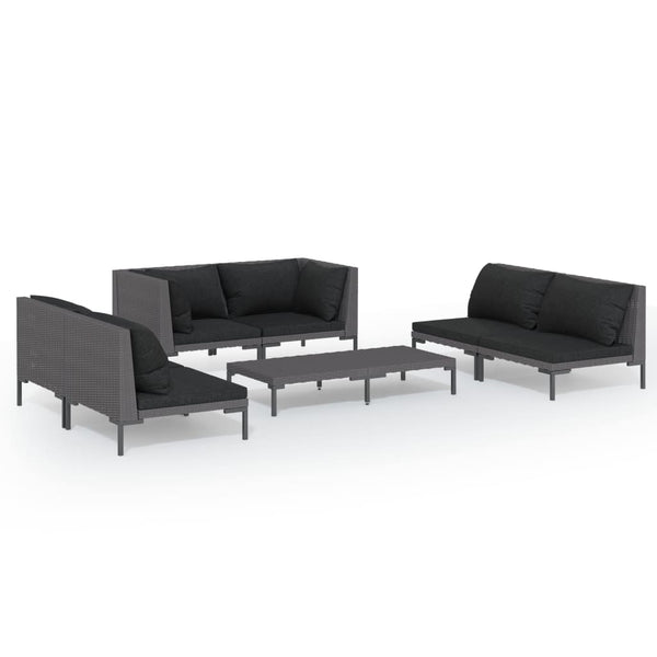 7-tlg. Garten-Lounge-Set mit Kissen Poly Rattan Dunkelgrau